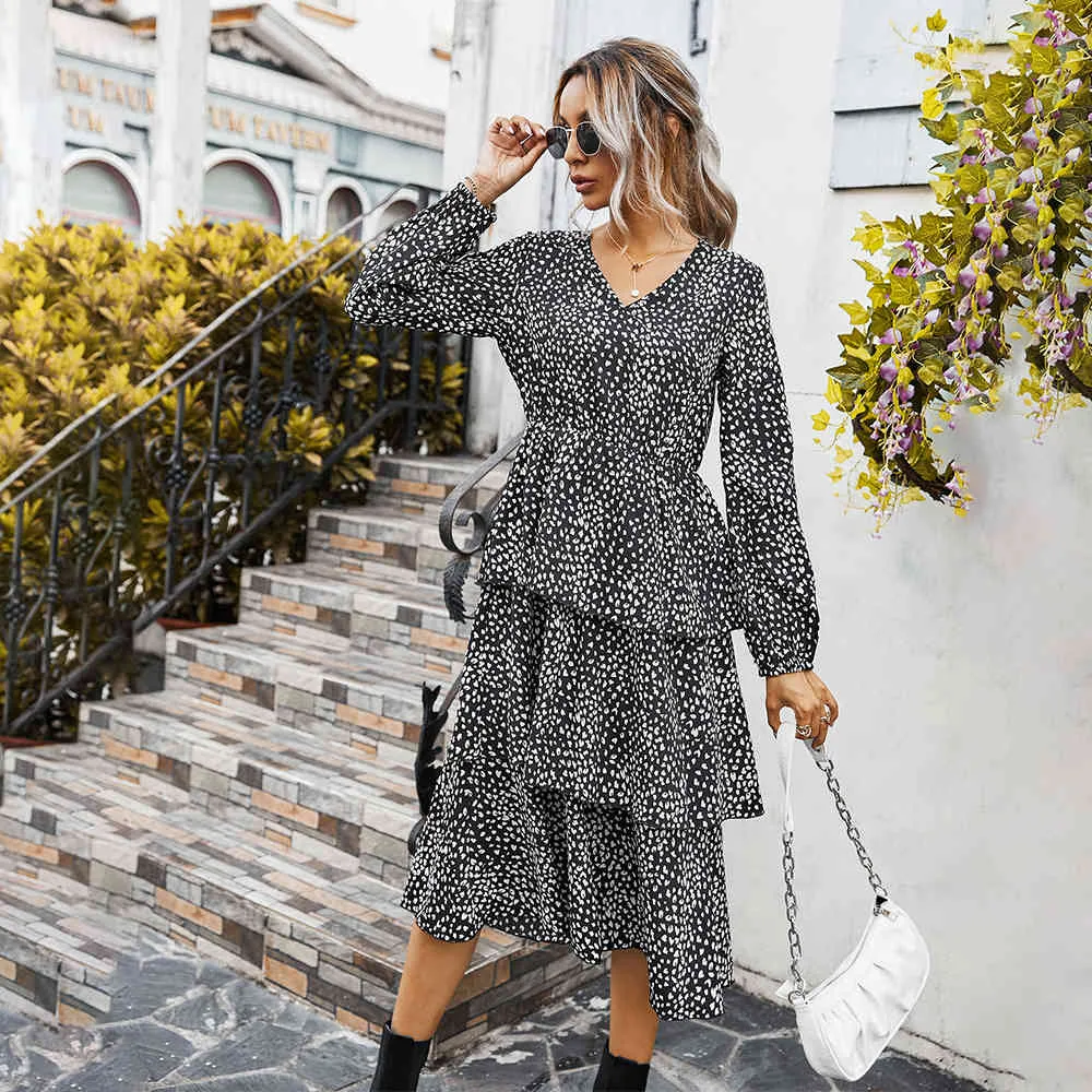 Long Dress Women Autumn Winter Casual Floral Print White Long
