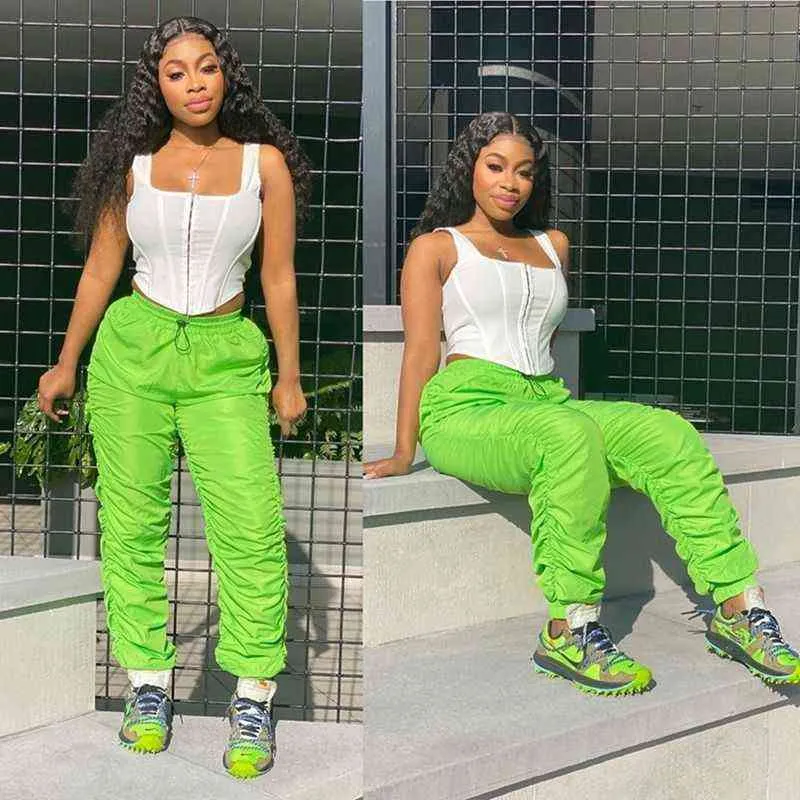 HAOYUAN Plus Size High Waist Ruched Cargo Pants Women Elastic