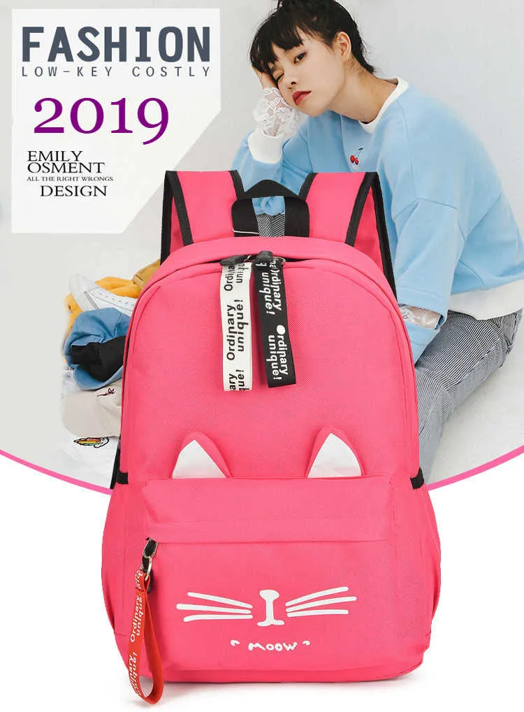 Mochila Feminina Gatinho Moow Com Orelhinhas Escolar Volta As