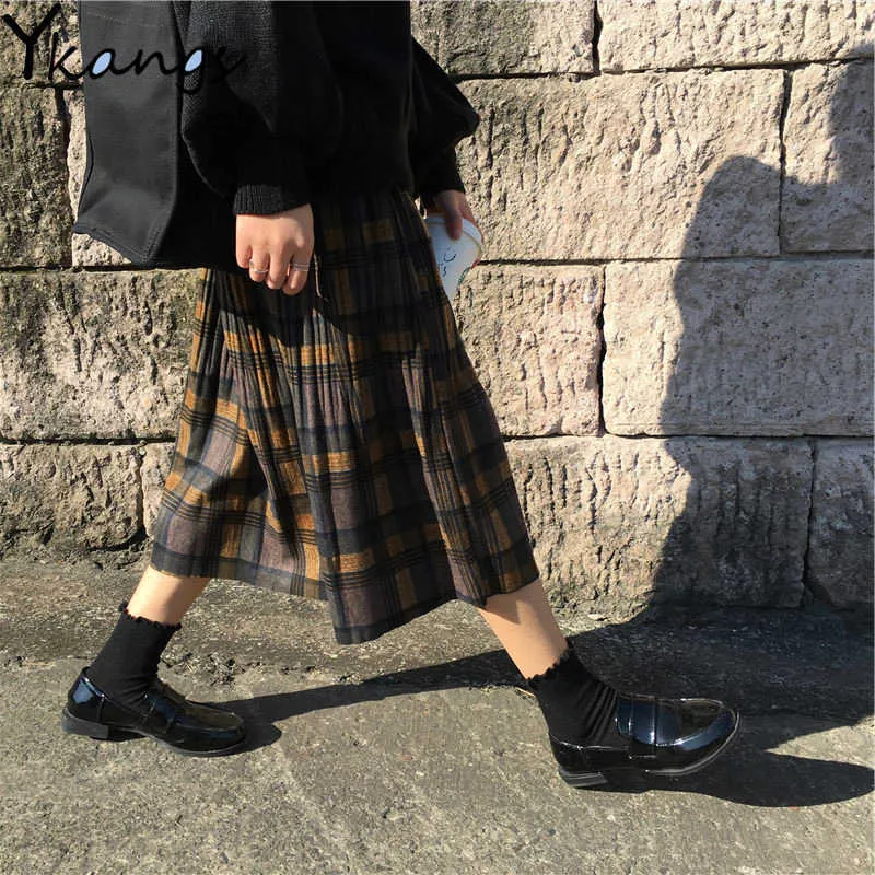 Midi plaid pleated skirt cheap