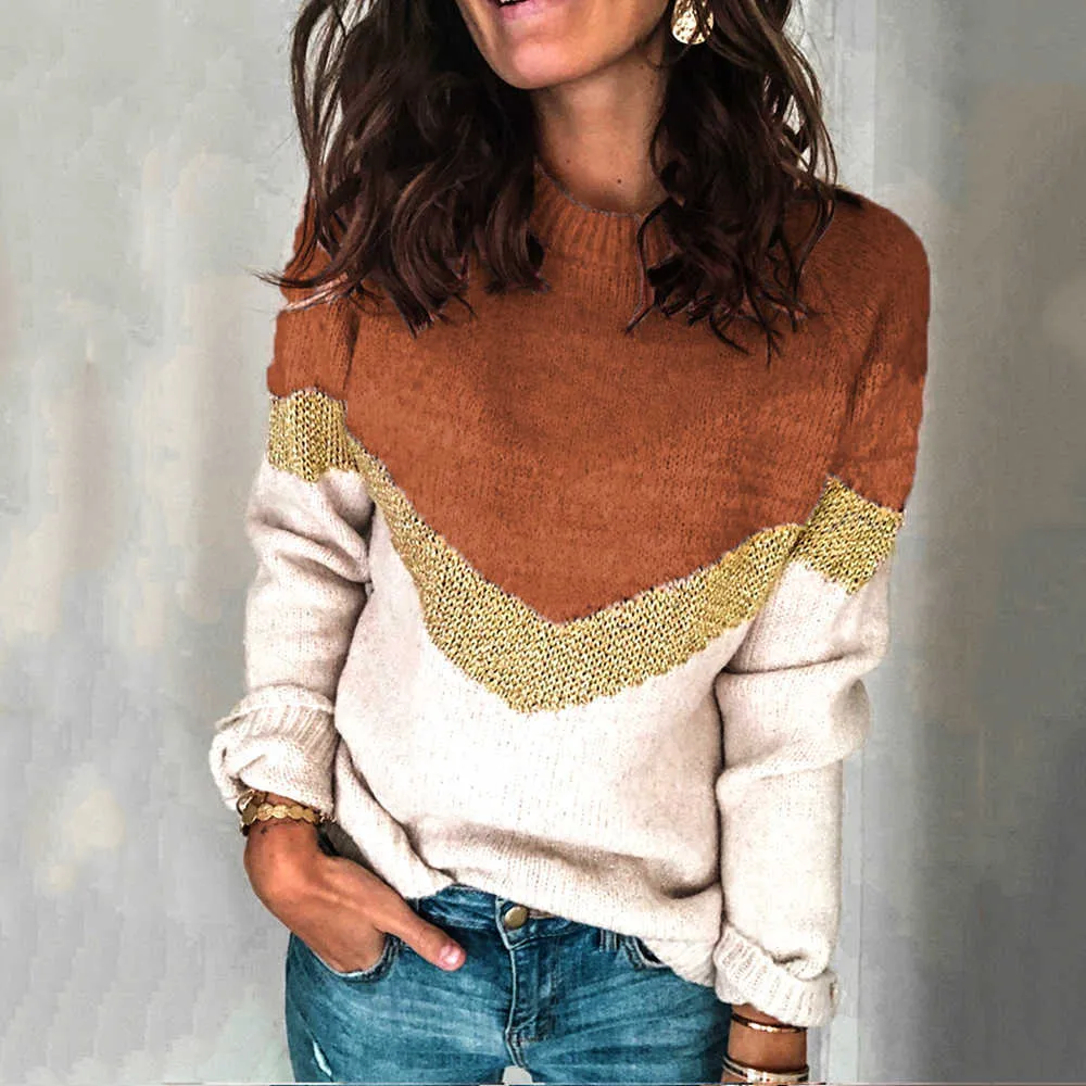 Casual O-Neck Striped Stitching Pullover Sweater