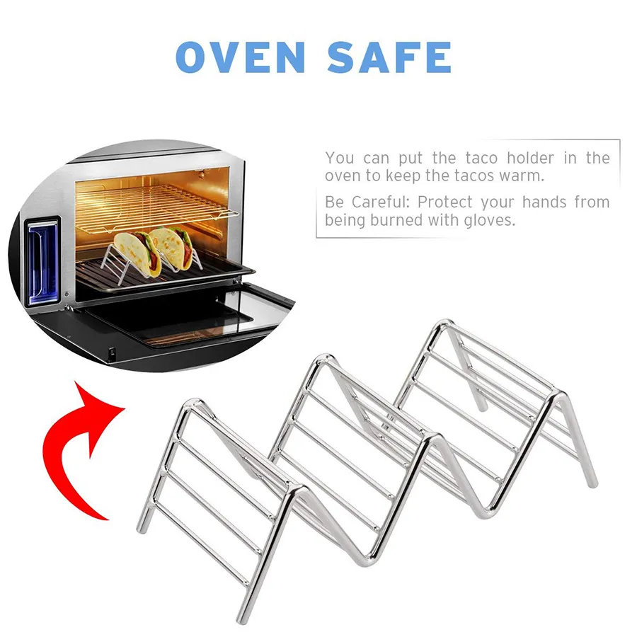 RuiJiao Stainless Steel Taco Holder Stand – Holds 4 Tacos Each Oven Grill Safe Dishwasher Safe Metal Taco Tray Hard Soft Shells Taco Bar Serving Rack - View #8