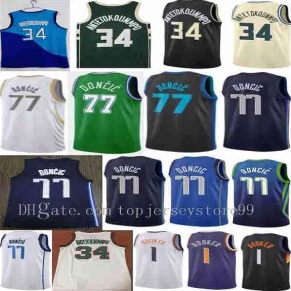 2021 Luka Giannis 34 Devin Antetokounmpo 77 Doncic 1 Booker City Basketbaltrui Maat S-2XL Anti-Pillin