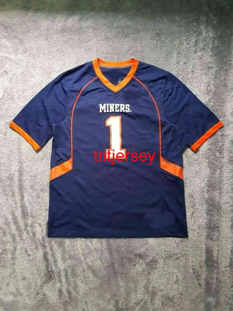 Mit Cheap Cusm Maillot de football UTEP Miners pour hommes # 16 Bleu marine HOMMES FEMMES JEUNESSE point ajouter n'importe quel numéro de nom XS-5XL