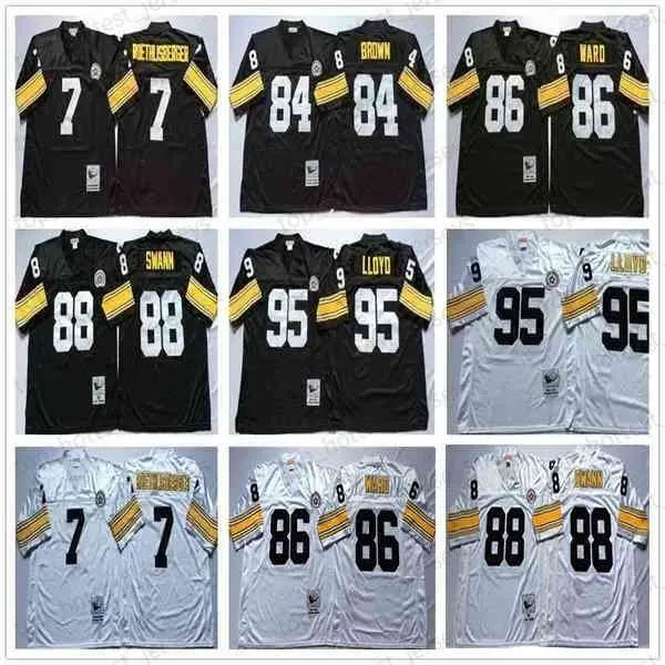 Rétro 88 Lynn Swann NCAA Iowa Hawkeyes 7 Ben Roethlisberger Jersey 95 Greg Lloyd 84 Antonio Brown 86 Hines Ward Football Maillots Vintage