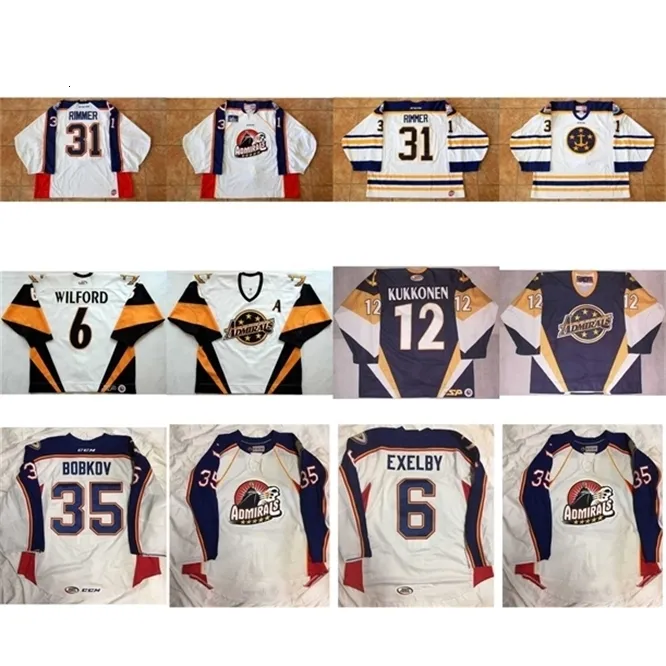 CeUf Hommes Femmes Enfants 2017 Personnaliser ECHL Norfolk Admirals 6 Marty Wilford 12 Lasse Kukkonen 6 Exelby Maillots de hockey cousus Goalit Cut