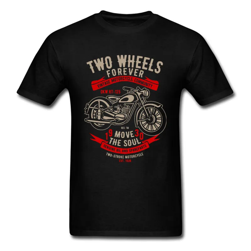 Tees Two-Wheels-Forever-Motorcycle T-shirts Father Day Funky Design Short Sleeve All Cotton Round Neck Mens T Shirt Design Two-Wheels-Forever-Motorcycle black