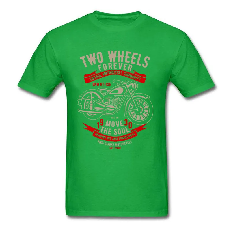 Tees Two-Wheels-Forever-Motorcycle T-shirts Father Day Funky Design Short Sleeve All Cotton Round Neck Mens T Shirt Design Two-Wheels-Forever-Motorcycle green