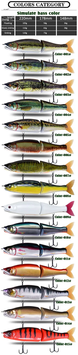 220mm 9 178mm 7 Baby Bass Color CF.LURE PILUM Segments Slide Jointed Baits  Swimbaits Pike Big Bass Fishing Lure T200602 From Shen8402, $26.76