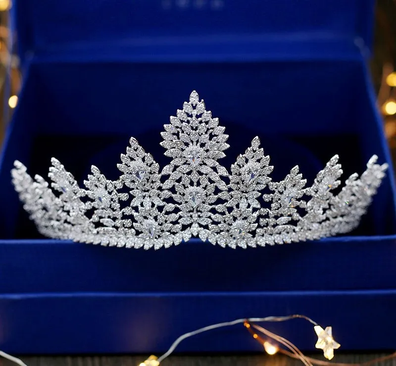 Blume Perle Blau Kristall Tiara Trendy Prinzessin Crown Braut