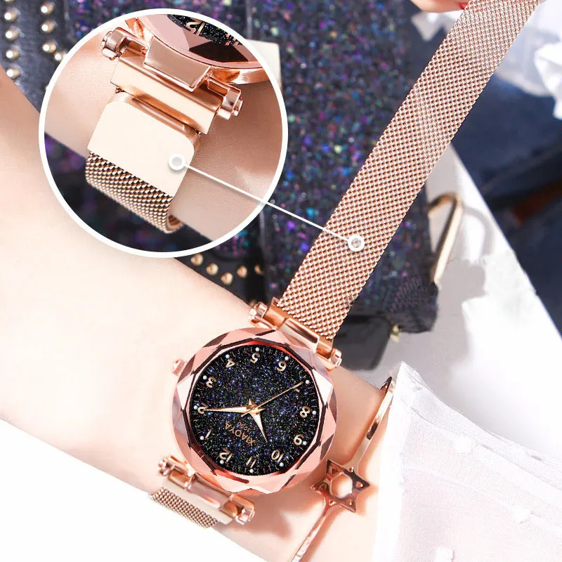 2019 Hot Sale Starry Sky Watches Women Fashion Magnet Watch Ladies Golden Arabic Wristwatches Ladies Free Style Bracelet Clock Y19062703