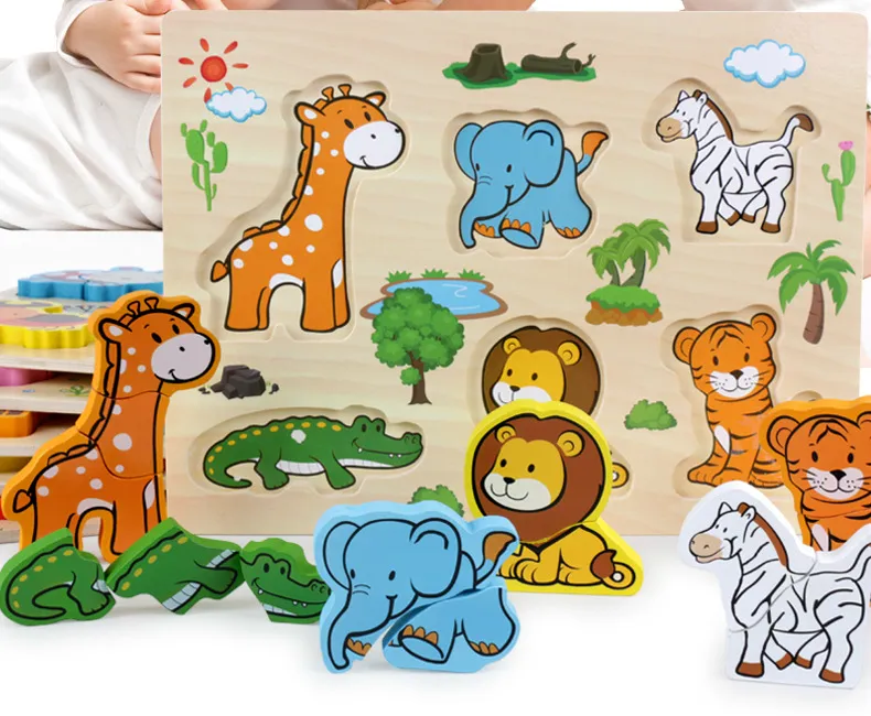 6 Genres Bois Puzzle Bois 3d Animaux De Bande Dessinée Puzzles Intelligence  Enfants Précoce Jouets Éducatifs Pour Enfants Du 9,98 €