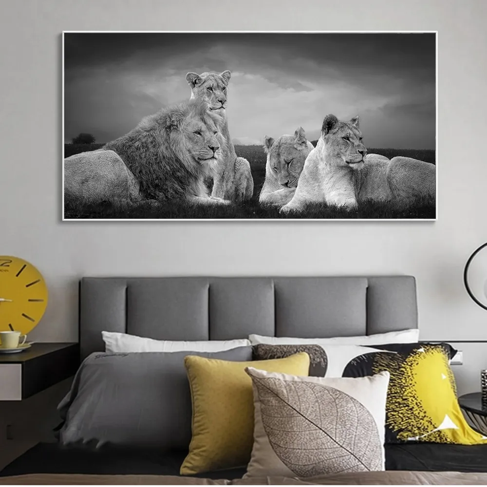 4 Pièces Tableaux sur Toile avec Motif Famille Lion Art Print - Tableau  Mural Moderne