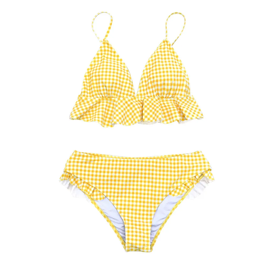 Cupshe yellow gingham ruffle bikini discount