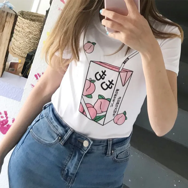 New Juice Japanses Estética Do Pêssego Dos Desenhos Grunge Blusa Mulheres  Harajuku Rosa Kawaii Shein Verão Casual Tops Tumblr Outfit Vadim De $140,6