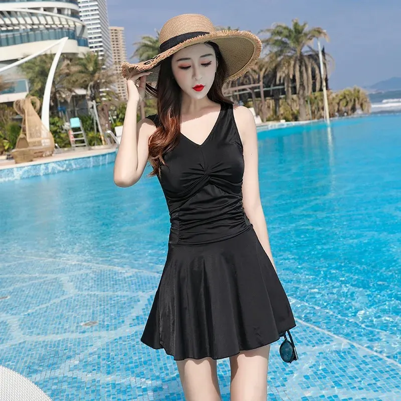 2024 NEW One Piece Solid Swimsuit Skirt Women Conservative Push Up With Pad Swimming Dress Swimwear Bathing Suit Beach Wear Monokinifor From 6 77 DHgate