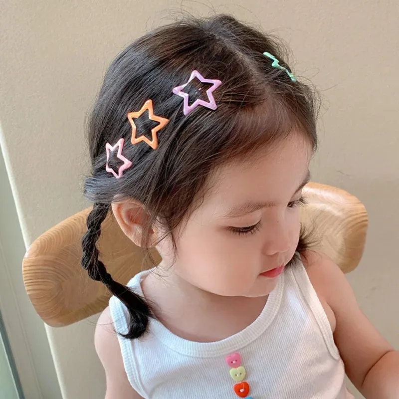new 2024 10 12pcsCute Colorful Star Waterdrop Shape Hair Clips For Girls Children Lovely Hair Decorate Hairpins Kids Hair Accessories for