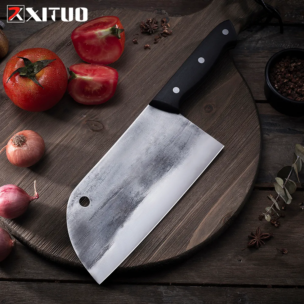 XITUO Chopping Slicing Kitchen Knife Full Tang Hand forged Old Fashioned Chef Knives High Carbon Steel Butcher Knife Meat Knife