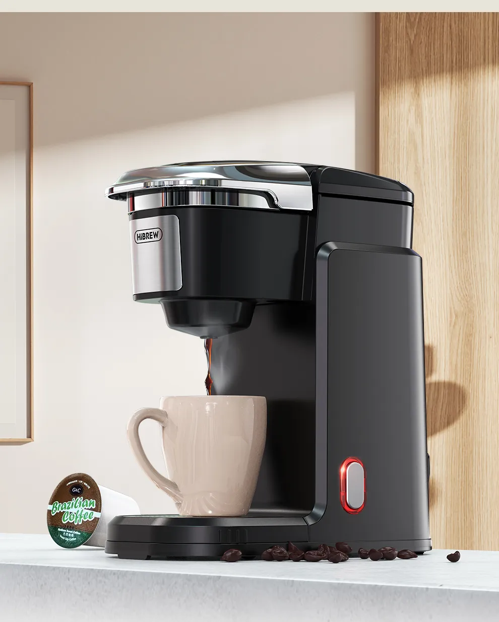 Hibrew Filter Coffee Machine Brewer para K-cup Capsule& Café molido, tetera  dispensador de agua caliente Cafetera de una sola porción