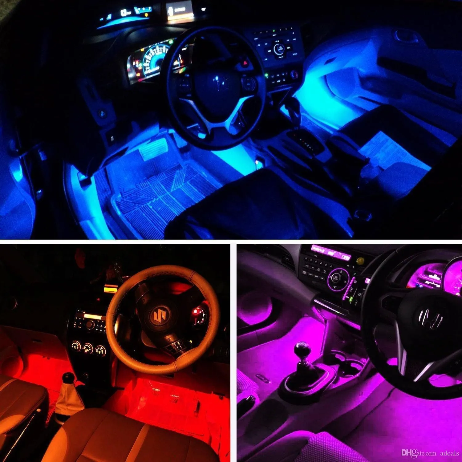48 LED 4 en 1 voiture RGB LED Strip Light Strip Light Dash Floor Foot Strip Lights Decorative Atmosphère Lampes Car Interior Light 12V