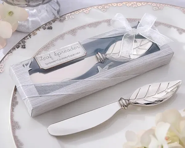 fourchette à beurre faveurs de mariage spatule à beurre confiture couteau à tartiner fourchette à dîner 13 cm feuilles poignée boîte en PVC décoration de table cadeaux de mariage LL