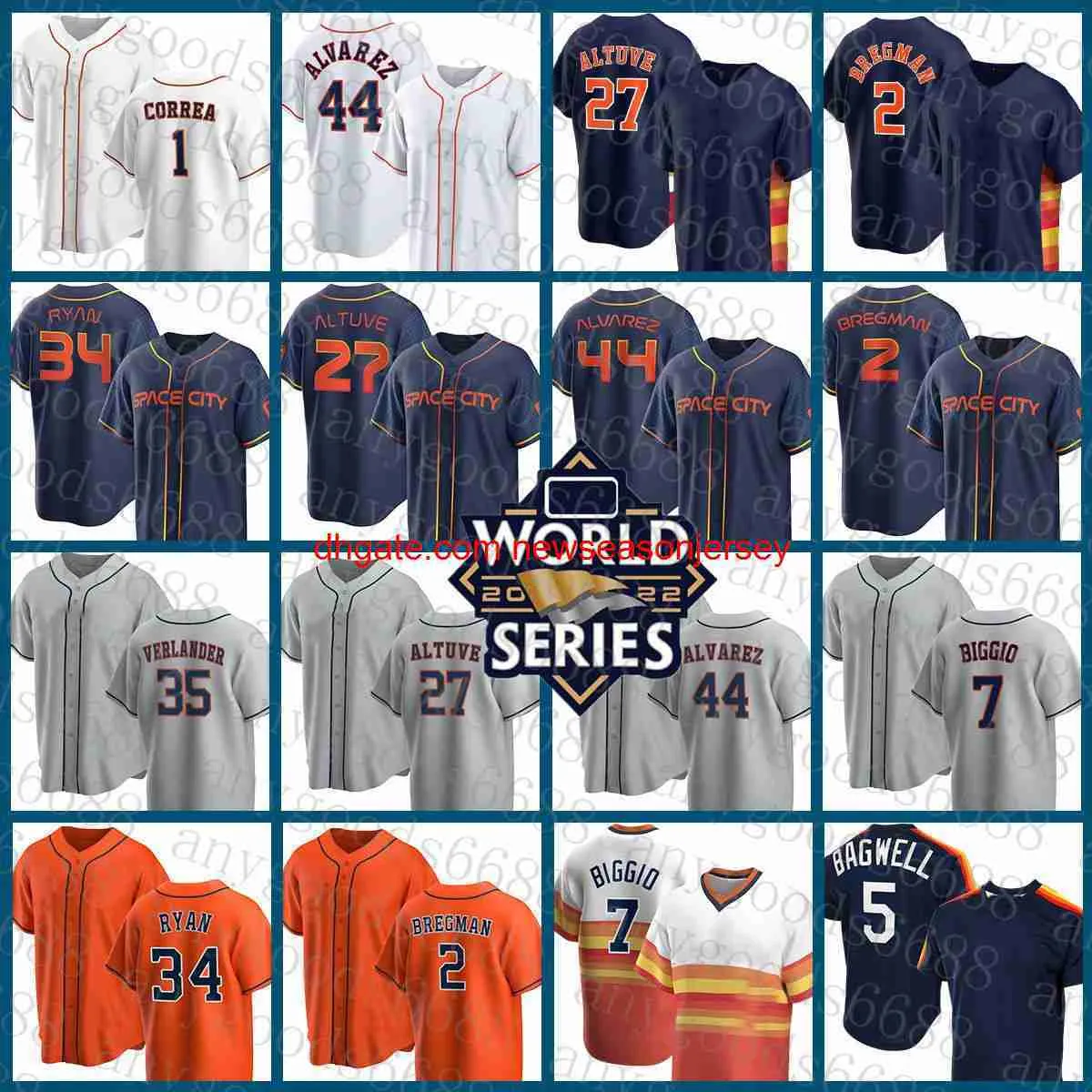 2022 2023 Nueva camiseta de béisbol 27 José Altuve 44 Yordan Alvarez 2 Alex Bregman 30 Kyle Tucker 7 Craig Biggio 35 Justin Verland