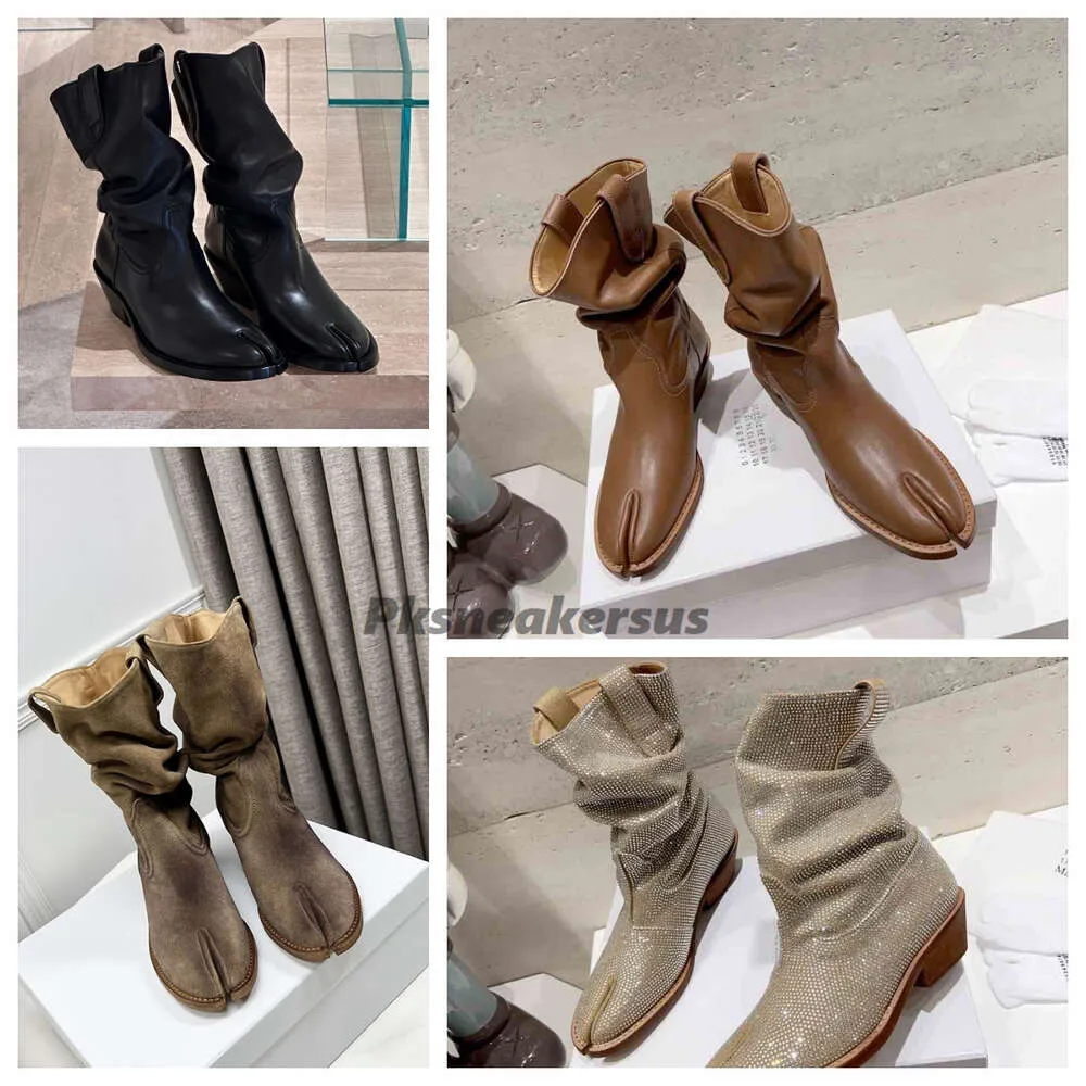 Western Ankle Tabi MM6 Toe dikke hakken 5,5 cm Fashion Boots Women's Designer Dress Party Shoes