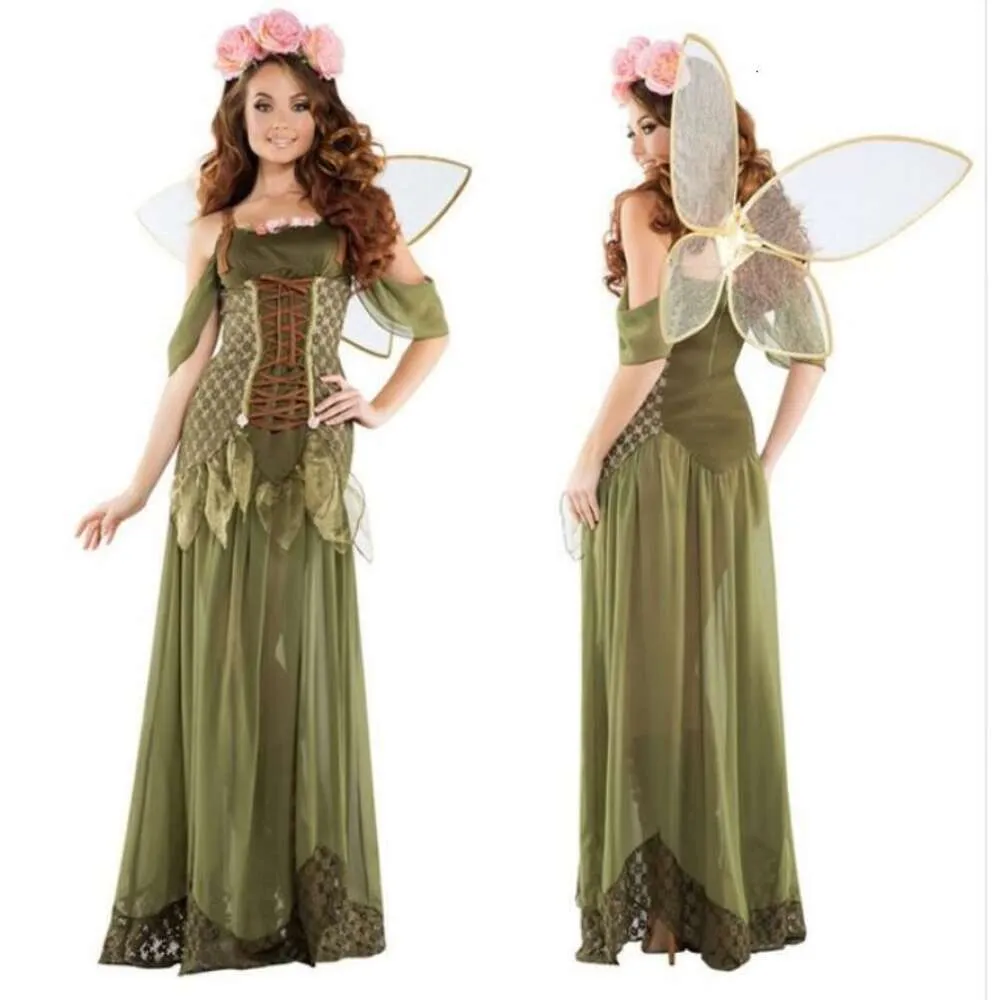 Mujeres adultas Ángel elfo Hada de las flores disfraz de campanilla Halloween despedida de soltera cuento bosque verde Cosplay fantasía vestido de lujo