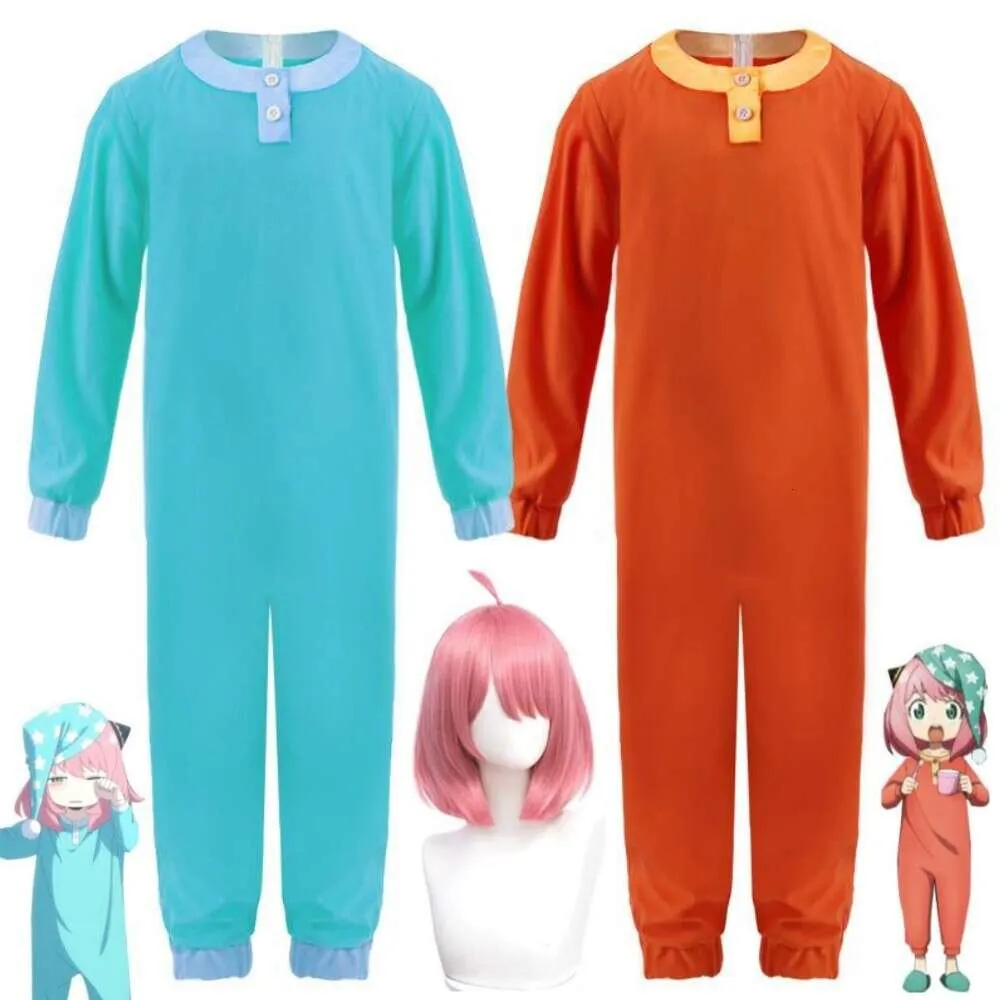 Cosplay Anime Spyfamily Anya Forger Cosplay déguisement perruque adulte enfant bleu Orange combinaison chapeau Pamas vêtements de nuit Costume d'halloween