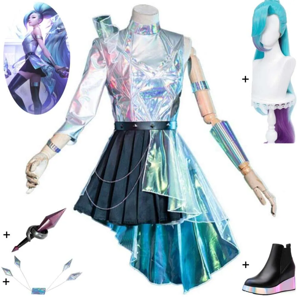 Cosplay Game Lol Kda All Out Seraphine The Starry Eyed Zangeres Cosplay Kostuum Pruik Vleugel Microfoon Schoenen Anime Rekwisieten Hallowen Pak