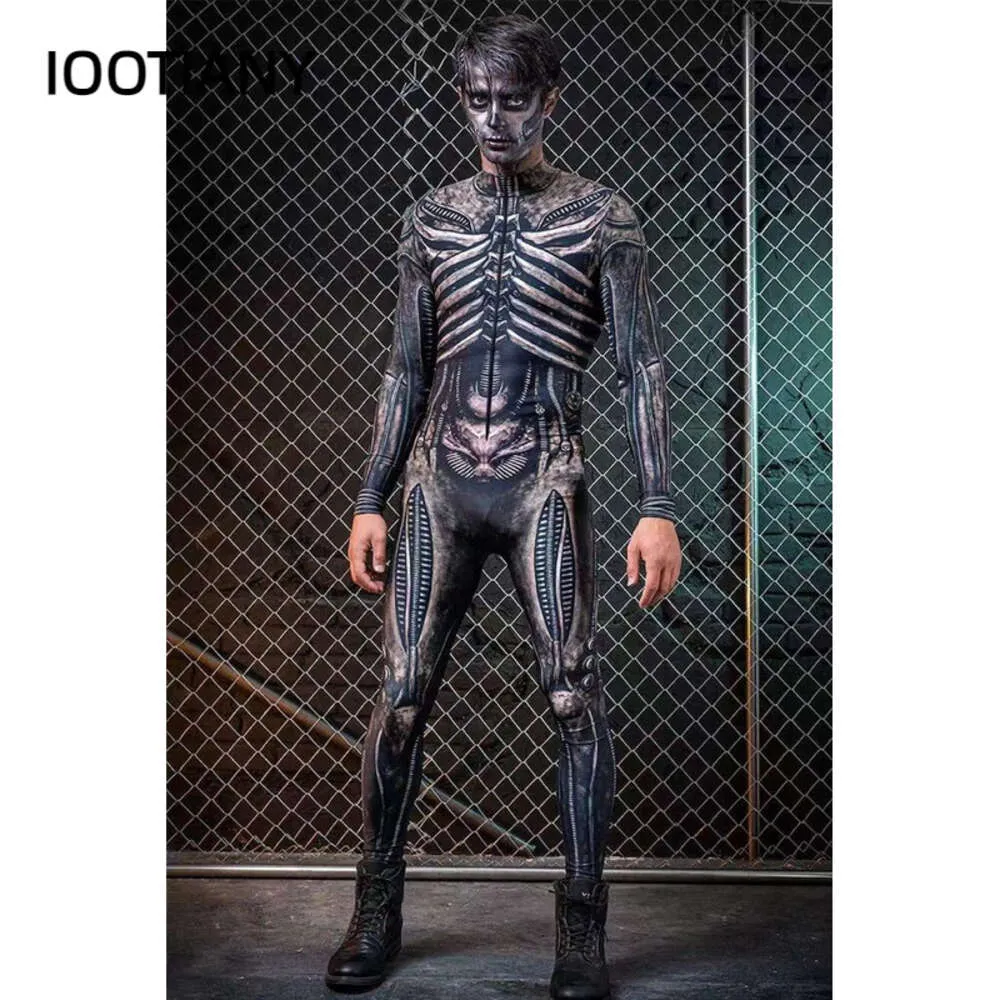 3D-printen Halloween skelet lange mouw kostuum heren bodysuit Zentai Fiess outfit kleding volwassen anime kostuums