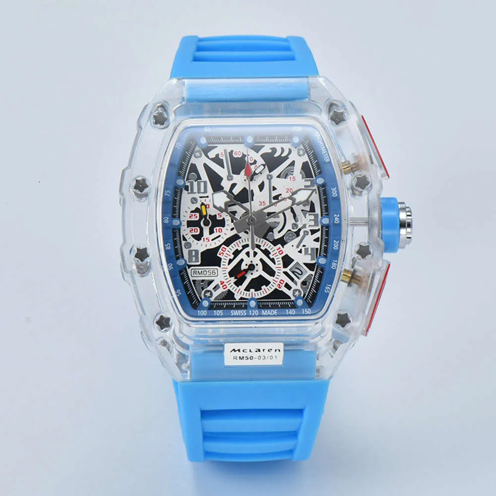 Montre pour hommes, en forme de baril Transparent, multifonctionnelle, sculptée, creuse, mécanique, Streaming en direct, nouvelle collection 2022