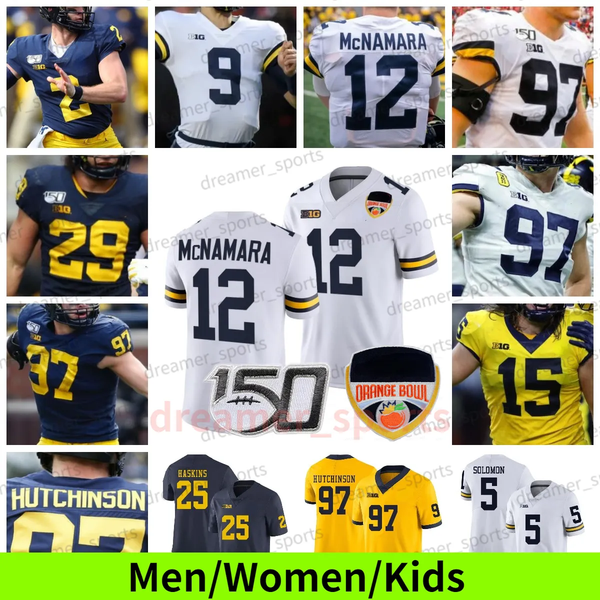 Personalizado 10 Tom Brady Jersey de fútbol Michigan Wolverines McNamara 2 Woodson Solomon 5 Peppers Hutchinson Patterson White College Jerseys Hombres Mujeres Niños