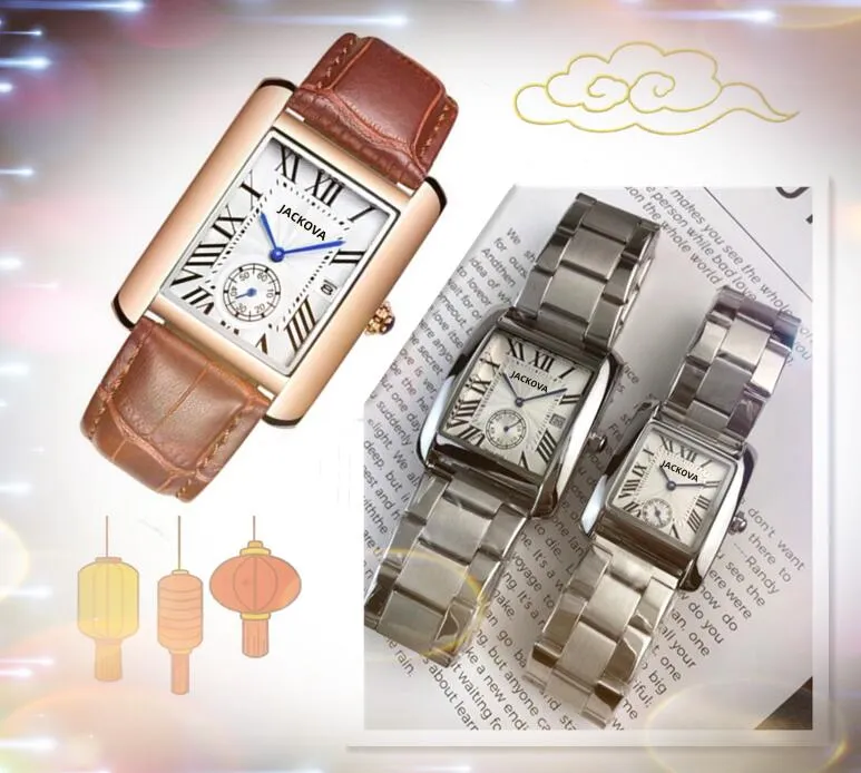 Seulement mes produits d'usine montrent des hommes premium femmes trois broches carrées carrés de quartz de quartz mâle horloge mâle horloge en acier inoxydable couples de style bracelet classique.