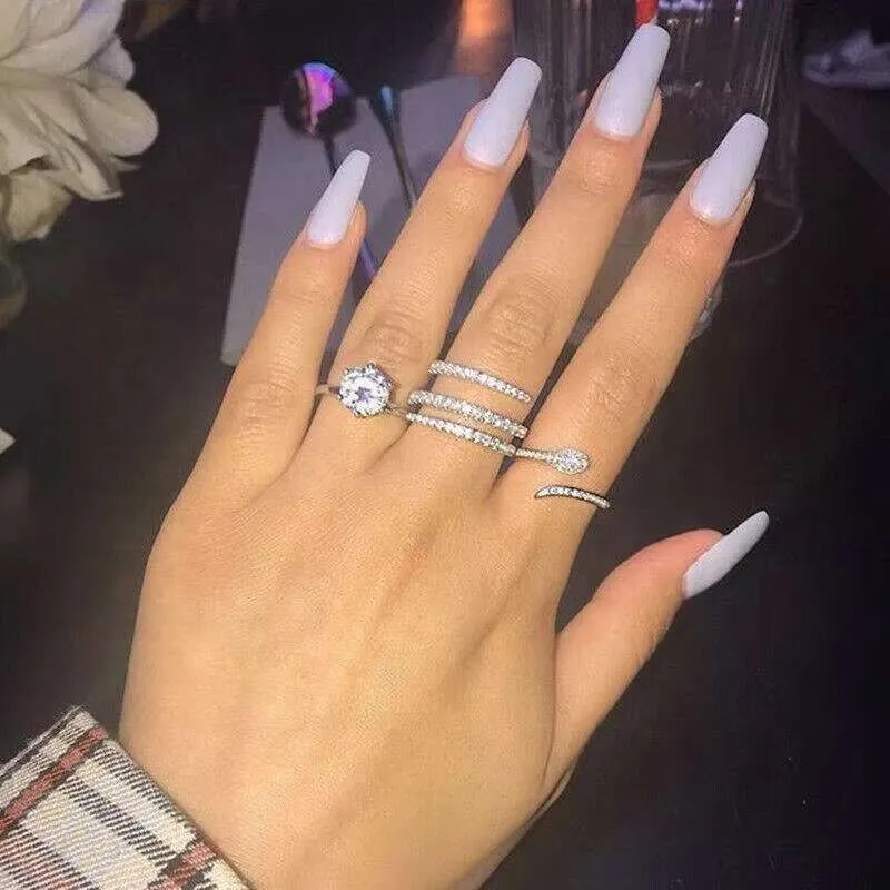 Nail Sample Rings Elegant CZ Nail Rings for Women - Adjustable Open Band, Silver Plated ...