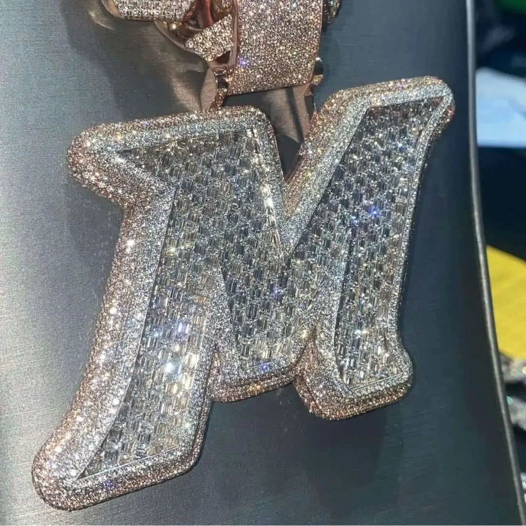 Moissanite Diamonds Men Layered Letter Pendant Custom Alphabet Without Chain Real Solid 925 Silver Ba_voghion.com