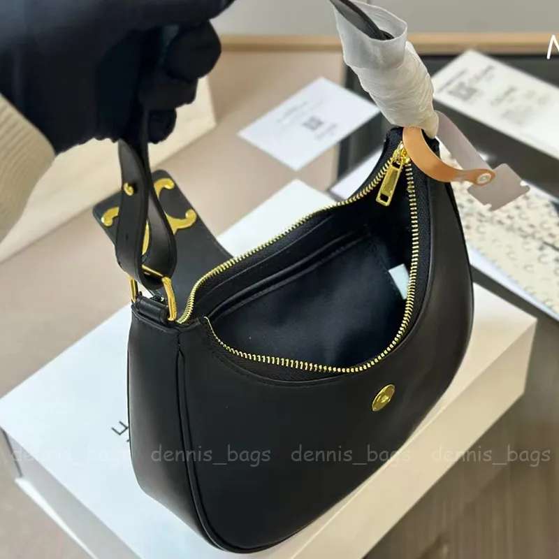 Luxury Black Cow Leather Shoulder Bag for Women Fashionable Half Moon Tote Smooth Finish