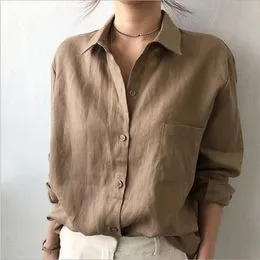 Blusa De Algodón A Rayas Para Mujer Vestido De Lino Camisa Larga Irregular  Moda 