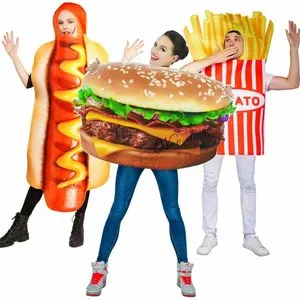 Joyincoser 3D-hotdogkostuum voor volwassenen en heren, mascotte, hotdog eendelig, met worstje, kostuum voor Halloween, cosplay, carnaval