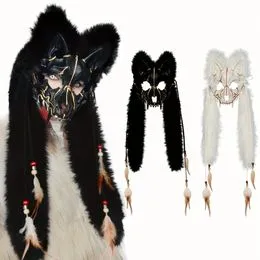 Masque Loup-garou Viking En Fourrure - Unisexe, Avec Pompons Plumes | Pour Halloween, Cosplay, Carnaval, Fêtes Médiévales
