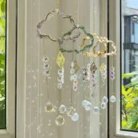 attrape soleil en cristal coloré, lustre suspendu hexagonale, prisme,  pendentif, maison, jardin, décoration de mariage, Figurine artisanale, 76mm