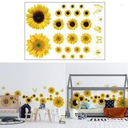 Autocollants muraux en tournesol 3D, papillon, soleil, fleur