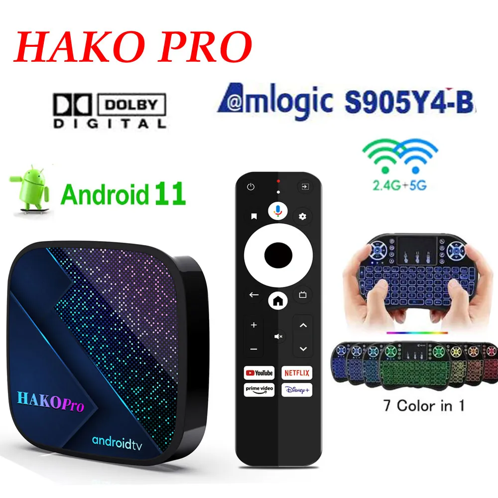 For Google Certified Hako Pro Tv Box 2gb+16gb 4k Android Media Player  S905y4 Bt5.0 2.4g 5g Wifi Set Top Box Uk Plug