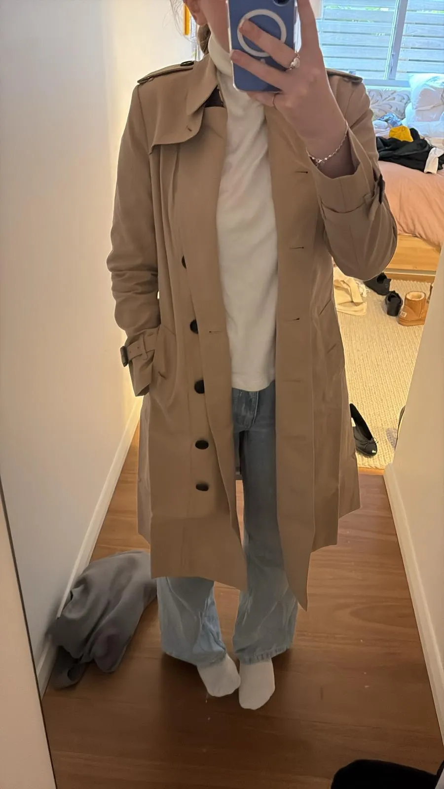 Trench Coat Beige Femme Doublé Imprimé Africain Ankara - Taille S-M (UK 10-12)