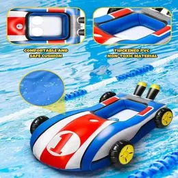 Hamac Gonflable Piscine 4-en-1 Avec Pompe - 2 Pièces (bleu Et Rose), 105x120cm, PVC, Jusqu'à 100kg - Pour Plage, Lac, Piscine, Détente
