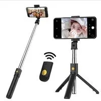Perche à Selfie trépied avec lumière de Remplissage, poignée d'équilibre,  Support de téléphone Bluetooth en Aluminium, 1,54 m, Compatible avec