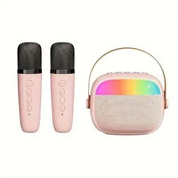 Karaokemachine voor volwassenen, draagbare Bluetooth-luidspreker met 2 microfoons, PA-systeem met discolampen voor groot feest, outdoor, ideale cadeau