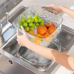 Ensemble Passoire Bol Lavage Fruits Très Grand – Double Couche Avec Panier Égouttoir, Plastique Robuste Pour Cuisine Pratique
