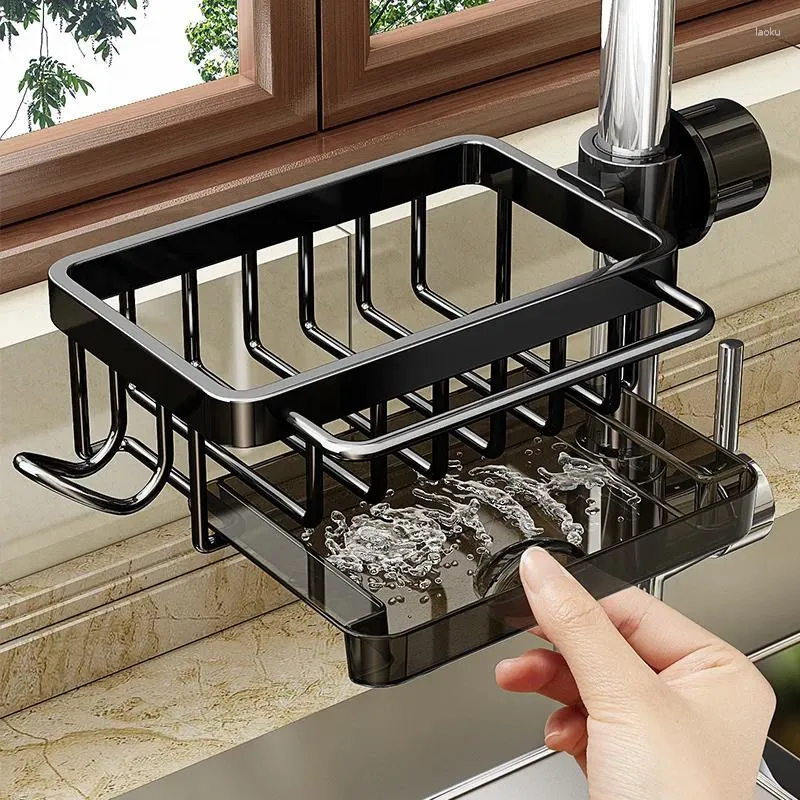 Kitchen Storage Faucet Fixed Sponge Brush Drain Rack With Plate Drainer For Sinks Left Right Side Style Household Basket Shelf