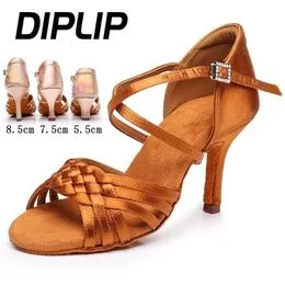 Dames Satijnen Ballroom Dansschoenen, Gesloten Teen Latin Salsa Tango Dansschoenen, 5.5CM/6.5CM/7.5CM/8.5CM Hak (Color : Pink 6.5cm, Size : 34 EU